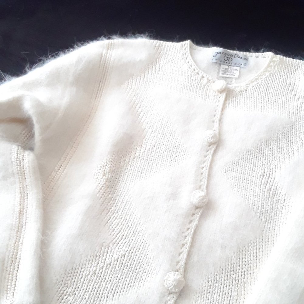 SOLD. Jacques Daniel. Angora Wool-Blend Knit Cardigan. Off-White. Small - Picture 5 of 16